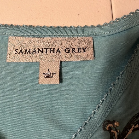 Samantha Gray aqua top with embellishment, sz lg - Picture 3 of 5